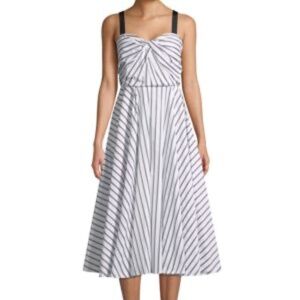 Jason Wu Striped Twist-front Midi Dress In Chalk Sz 6